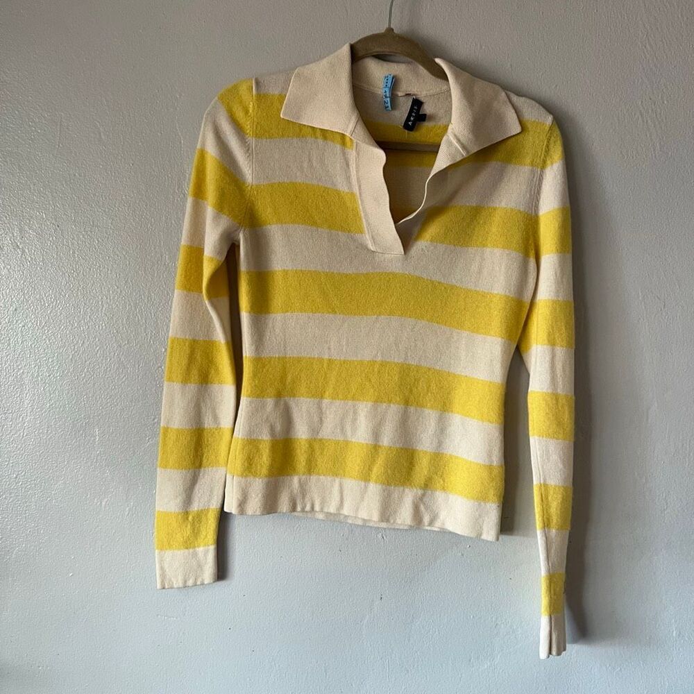 Akris cashmere wide striped rugby long sleeve collar